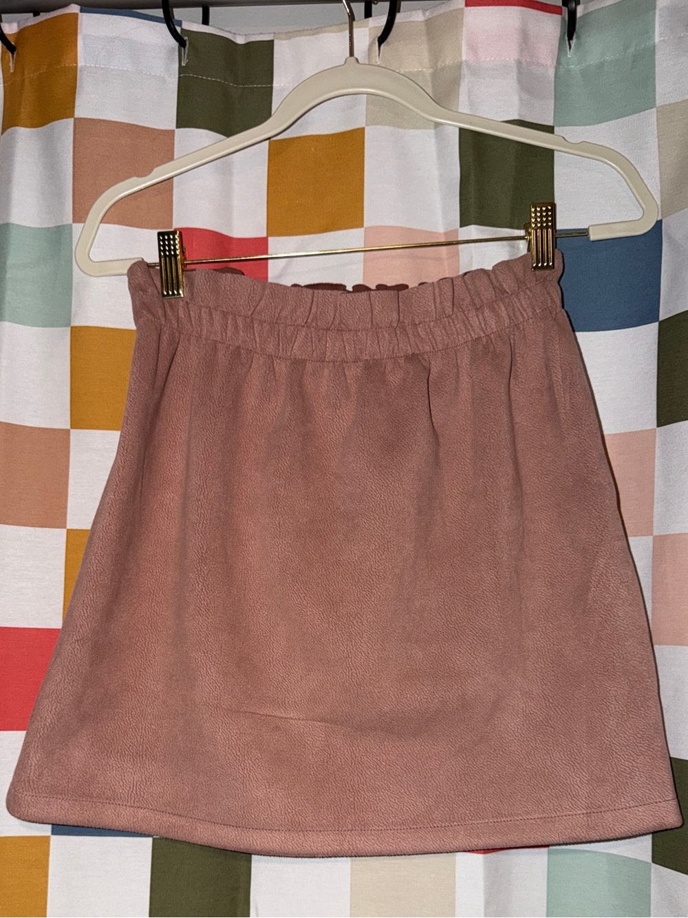 Bishop + Young Dusty Rose Faux Suede Mini Skirt Elastic Waist Size Small